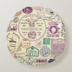 Coussins Ronds timbres vintages, ensemble de documents décoratifs