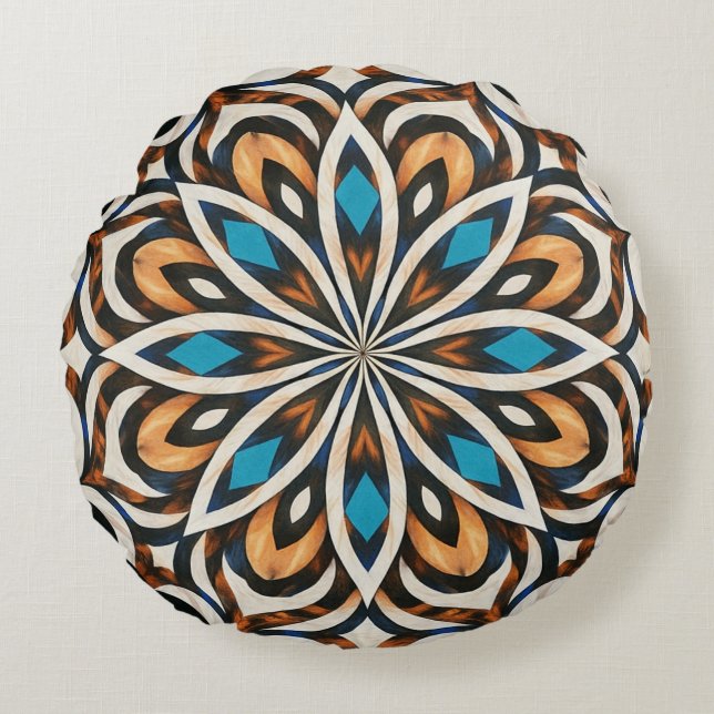 Coussins Ronds Tissage de mandala de fleurs  (Devant)