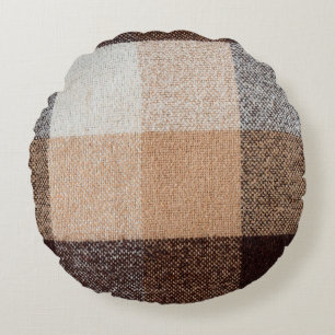 Coussins Ronds Tissu en laine Brown à damiers plaid. tartan