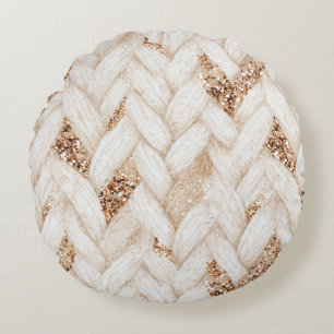 Coussins Ronds Tissu Faux Tissé Blanc Paillettes Dorées