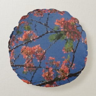 Coussins Ronds Tissu floral, bleu