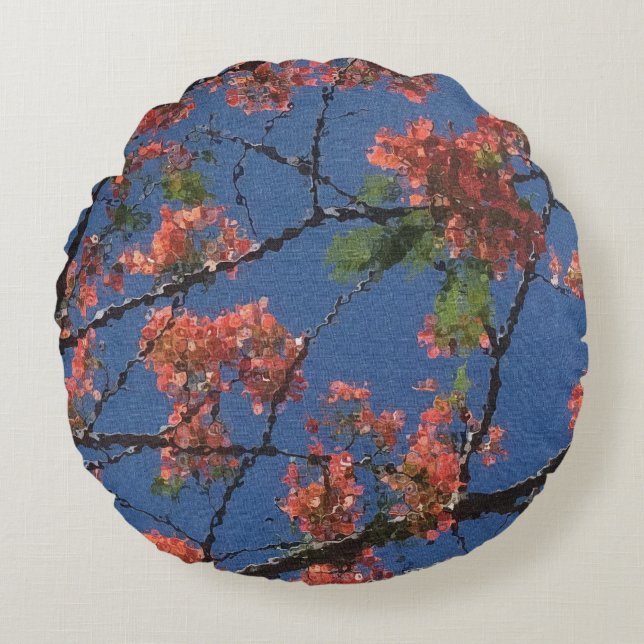Coussins Ronds Tissu floral, bleu (Devant)