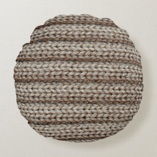 Coussins Ronds Tissu tricoté plat, texture marron.