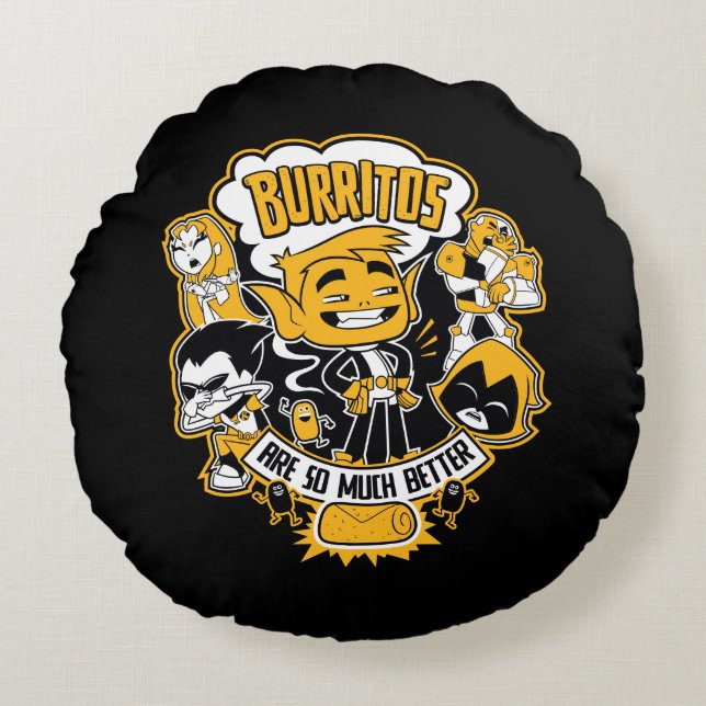 Coussins Ronds Titans Ados, partez ! | Beast Boy "Burritos Are Be (Devant)