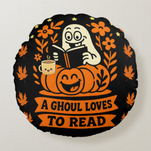 Coussins Ronds Titre : A Ghoul aime lire le ver de livre Hallowee