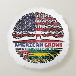 Coussins Ronds Togo Togolese American USA Tree Roots Flag