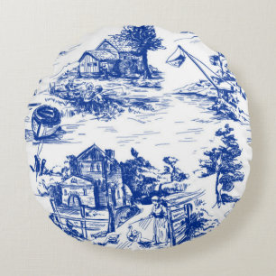 Coussins Ronds Toile Bleue Française