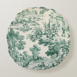 Coussins Ronds Toile de Jouy verte