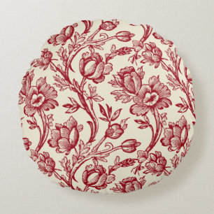 Coussins Ronds Toile de tulipes rouge et crème - Décor champêtre