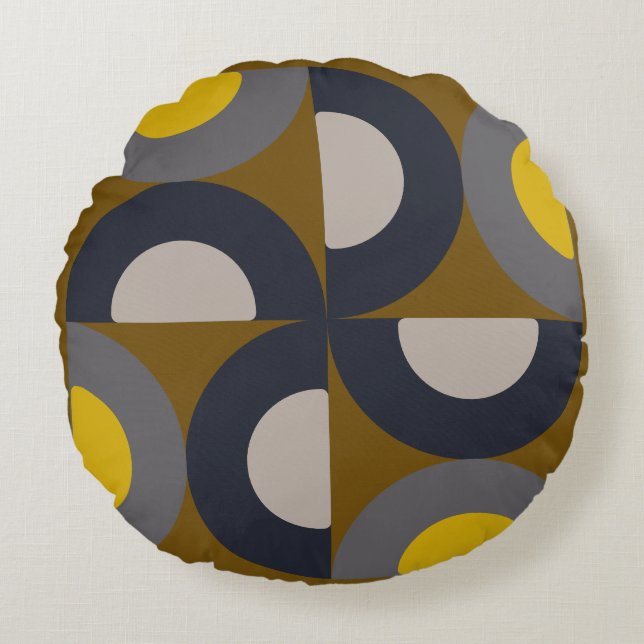 Coussins Ronds Tonnerre de moutarde de bronze moderne du milieu d (Devant)