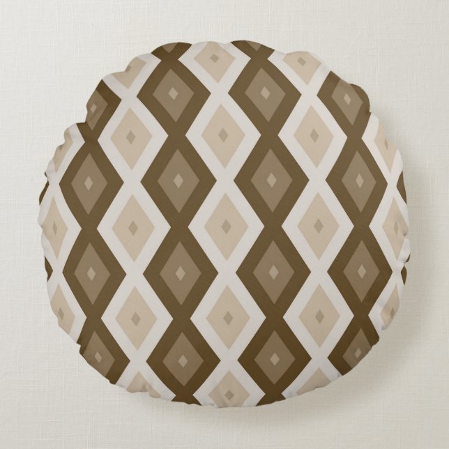 Coussins Ronds Tons de motif diamant brun (Devant)