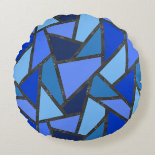 Coussins Ronds Tons de motif en vitrail bleu