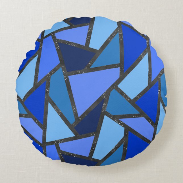 Coussins Ronds Tons de motif en vitrail bleu (Devant)