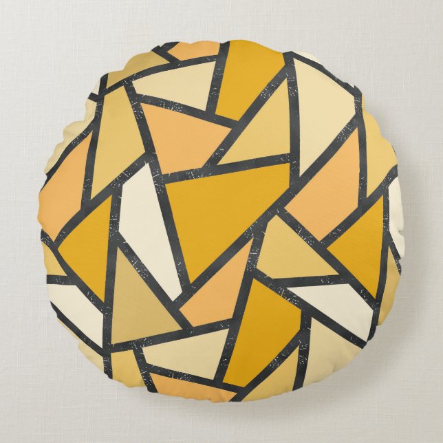 Coussins Ronds Tons de motif en vitrail jaune (Devant)