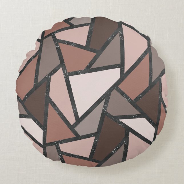 Coussins Ronds Tons de motif en vitrail marron (Devant)