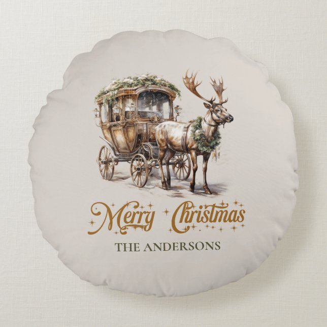 Coussins Ronds Tons neutres terreux vert et or Reindeer (Devant)