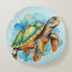 Coussins Ronds Tortue à peinture mignonne