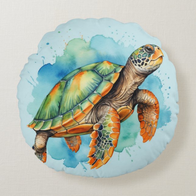 Coussins Ronds Tortue à peinture mignonne (Devant)