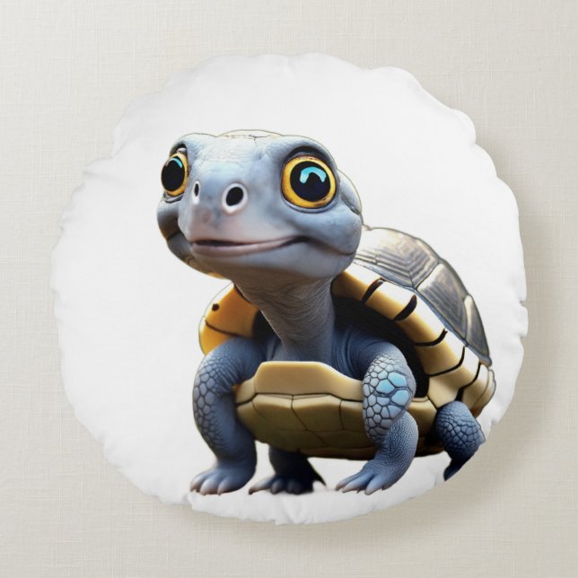 Coussins Ronds Tortue Bébé aux Grands Yeux (Devant)