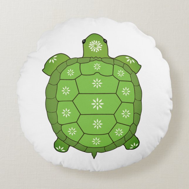 Coussins Ronds Tortue verte artistique moderne sur blanc (Devant)