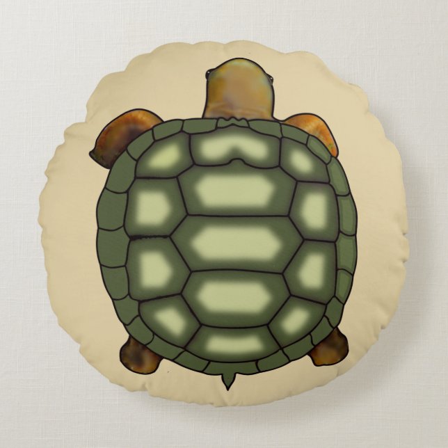 Coussins Ronds Tortue verte moderne sur fond beige (Devant)