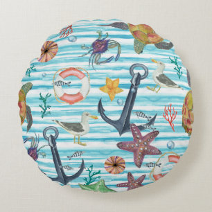 Coussins Ronds Tortues nautiques Seagul Starfish Motif
