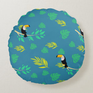 Coussins Ronds Toucan Bleu et Vert Forêt Tropicale