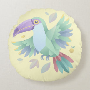 Coussins Ronds Toucan Pastel Géométrique – Oiseau Tropical Minima