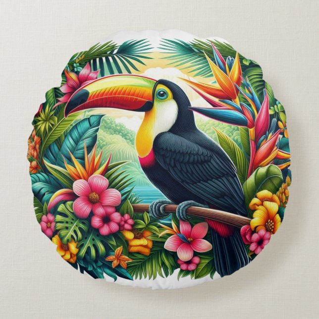 Coussins Ronds Toucan tropical/jungle oiseau  (Devant)