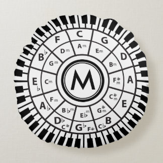 Coussins Ronds Touches de piano monogramme Cercle des cinquièmes