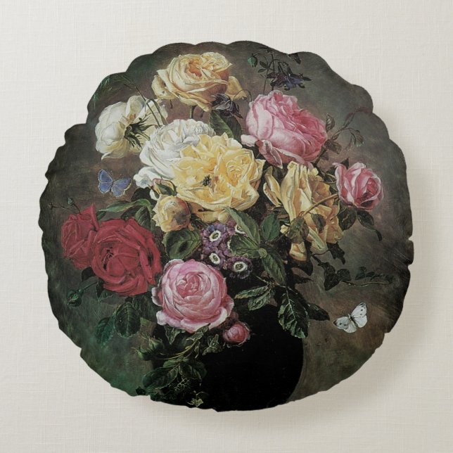Coussins Ronds Toujours la vie avec des fleurs dans Vase par Olaf (Devant)