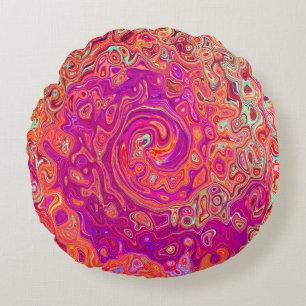 Coussins Ronds Tourbillon de marbre rétro abstrait corail et viol