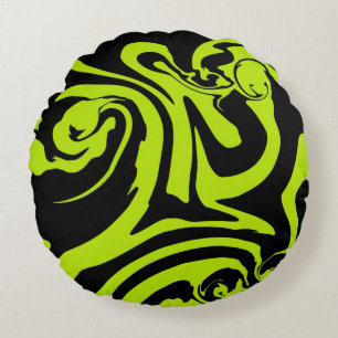 Coussins Ronds Tourbillon de marbre rétro vert et noir