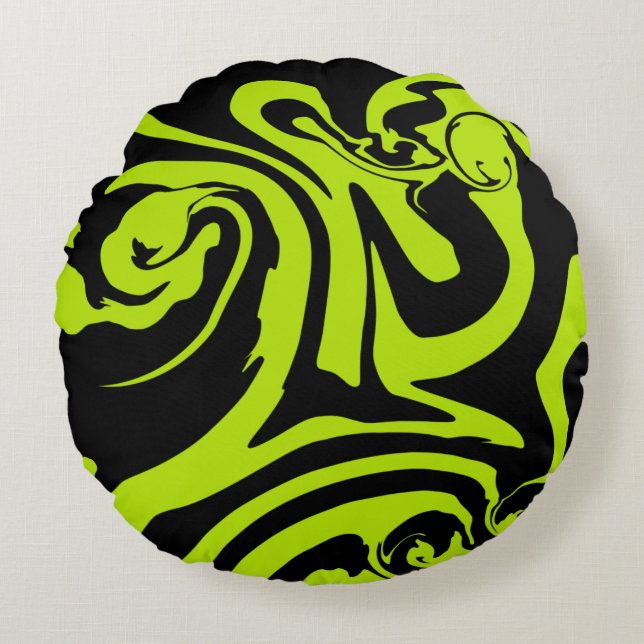Coussins Ronds Tourbillon de marbre rétro vert et noir (Devant)