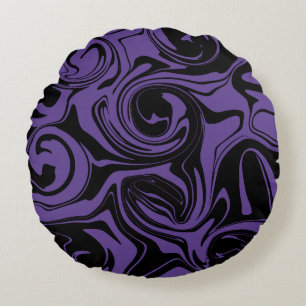 Coussins Ronds Tourbillon de marbre rétro violet et noir