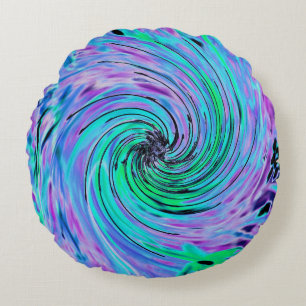 Coussins Ronds Tourbillon Floral Abstrait Lime Vert et Violet