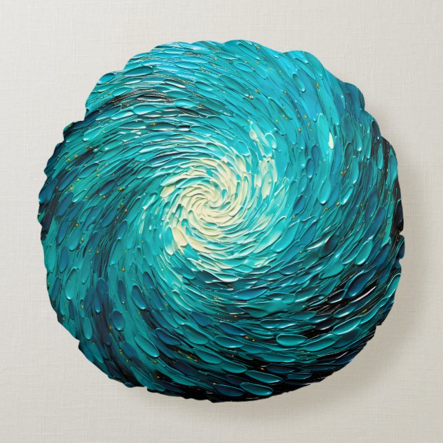 Coussins Ronds Tourbillon océan turquoise abstrait (Devant)