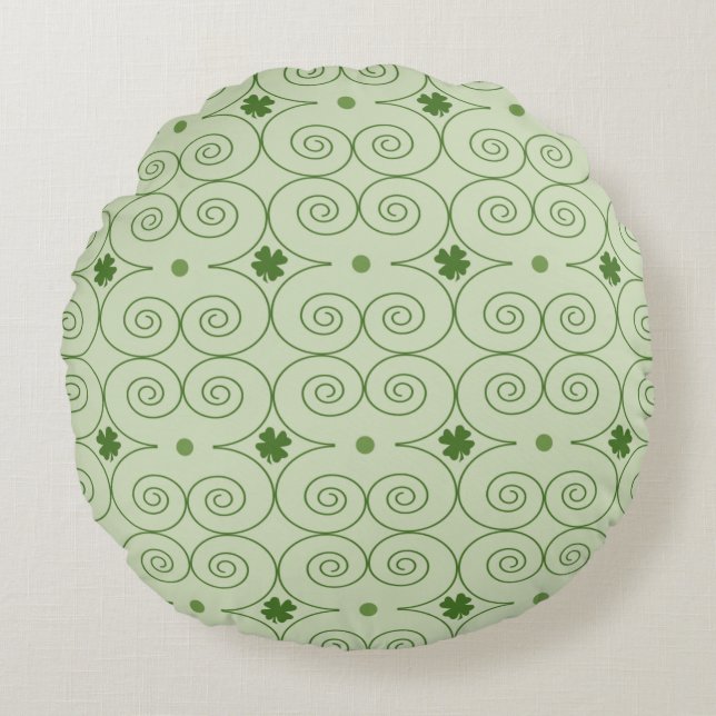 Coussins Ronds Tourbillon Vert et Motif Trèfle (Devant)