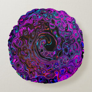 Coussins Ronds Tourbillonnement Liquide Rétro Noir et Magenta