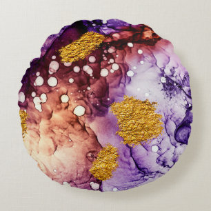 Coussins Ronds Tourbillons orientaux en or Peinture Abstraite