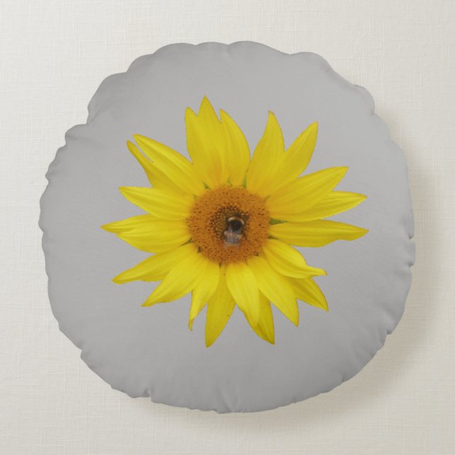 Coussins Ronds Tournesol avec abeille (Devant)