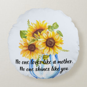Coussins Ronds Tournesol avec la citation Amour de la mère Coussi