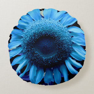 Coussins Ronds Tournesol bleu, marguerite bleue, fleur bleue