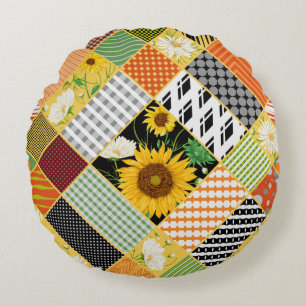 Coussins Ronds Tournesol Chamomile, Patchwork Aquarelle.