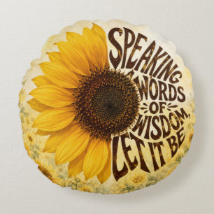 Coussins Ronds Tournesol jaune avec citation inspirante