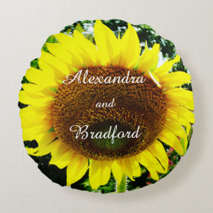 Coussins Ronds Tournesol Jaune, mariée marié mariage personnalisé