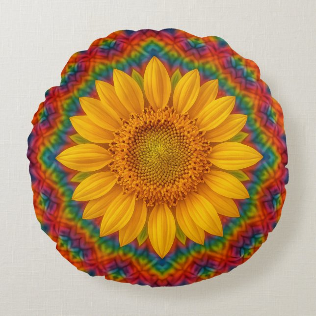 Coussins Ronds Tournesol Kaléidoscope (Devant)