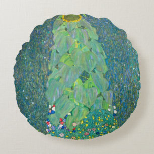 Coussins Ronds Tournesol par Klimt, Fleurs Vintage Art Nouveau