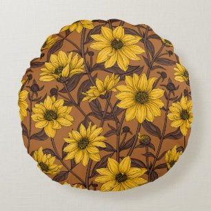 Coussins Ronds Tournesol sauvage, tournesol sauvage en jaune et m