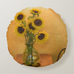 Coussins Ronds Tournesols dans un vase sur une table 2
